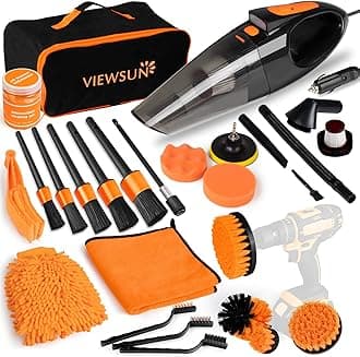 Viewsun 20PCS Car Cleaning Kit, Car Interior Detailing Kit with High Power Handheld Vacuum, Auto Detailing Drill Brush Set, Cleaning Gel, Complete Car Wash Kit Supplies for Deep Cleaning