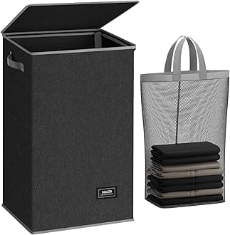 SOLEDI Laundry Basket with Lid Clothes Hamper Collapsible Washing Laundry Basket Bag, Foldable Washing Bin for Bedroom (Dark Grey, 90L)