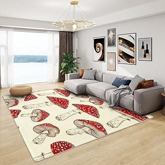 Mushroom Nursery Rug - Mushroom Rug, Beige Botanical Rugs for Living Room Bedroom, Washable Non Slip Soft Large Carpet, Patterned Area Rugs & Home Decor 100x150 cm