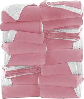 IR Imperial Rooms Baby Pink Sherpa Fleece Throw Blanket for Bed - Wholesale Bulk Pack of 16 Sherpa Blankets - Soft Fluffy Throw Blankets for Hotels, Guest Bedroom, 50x60 Inches