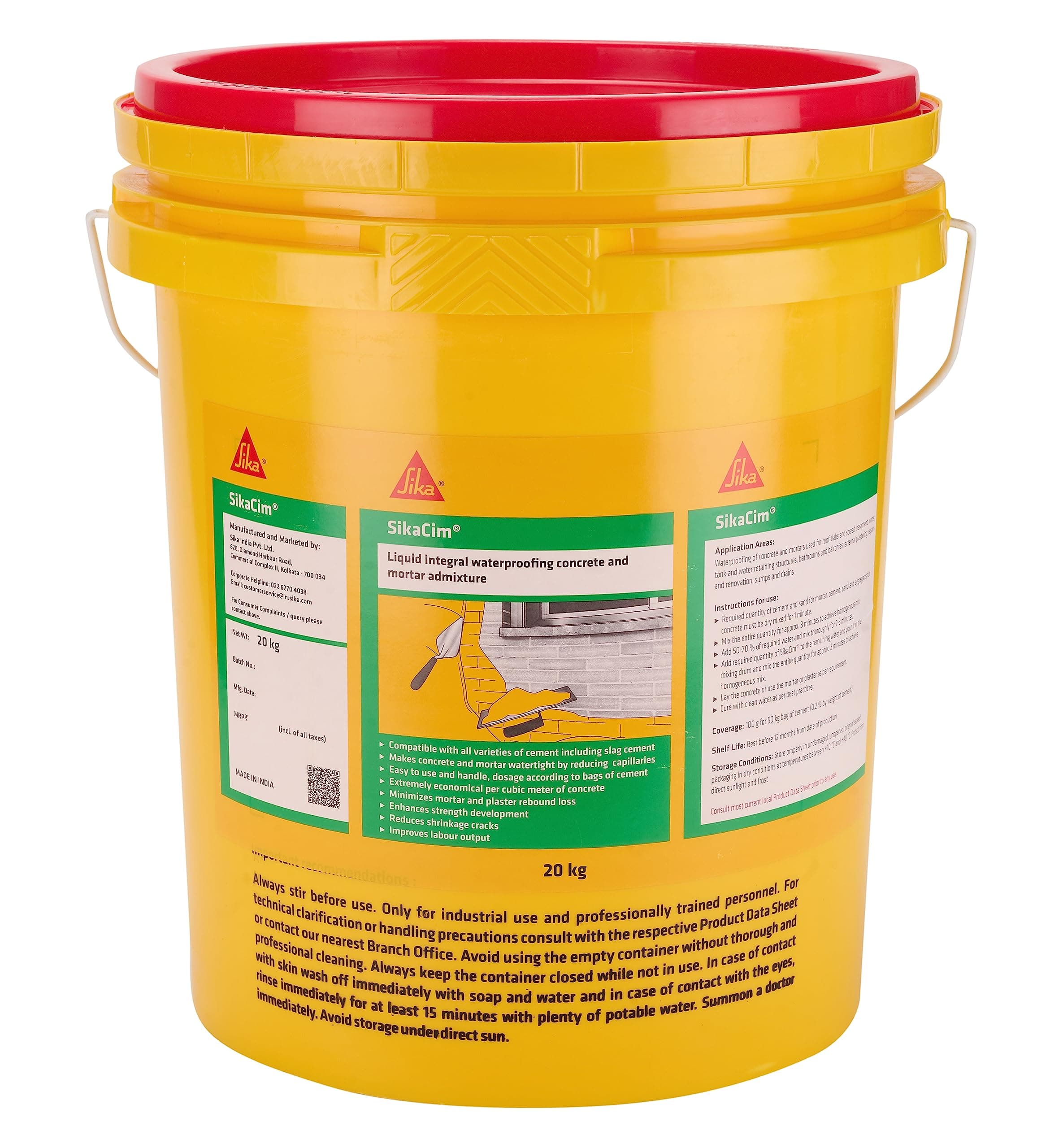 Liquid waterproofing admixture - SikaCim - Improves both water tightness and workability - Suitable for all types of concrete and mortar - Reduces shrinkage - 20kg