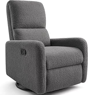Jocisland Swivel Glider Rocking Recliner Chair for Adults, Nursery Rocker Reclining, Comfy Upholstered Single Sofa Armchair for Living Room Bedroom Nursing, Teddy Gray (No Side Pockets)