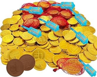 The Dreidel Company Hanukkah Chocolate Gelt Gold Coins in Mesh Bag, Milk Chocolate Coins, Kosher Certified Gelt (100 Mesh Bags)