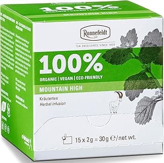 Ronnefeldt 100% Mountain High – German Herbal Tea with Lemon Balm, Peppermint, Sage & Thyme – Loose Leaf in 15 Individually Wrapped Bags – Naturally Caffeine-Free & Vegan-Friendly
