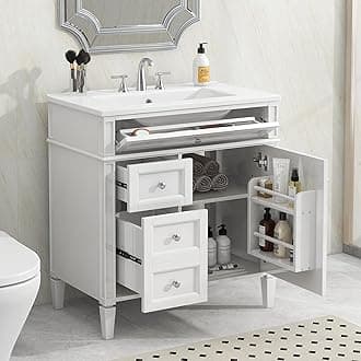 Linique 30" Bathroom Vanity with Sink Combo Set, Solid Wood Frame Modern Bathroom Storage Cabinet with 2 Drawers and a Tip-Out Drawer, Soft Closing Cabinet Door with Organizer, White