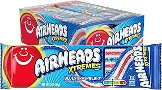 Airheads Xtremes Belts Candy, Chewy Candy Package, Bluest Raspberry Fruit Flavor Artificially Flavored, 3 Ounces (12-Pack)
