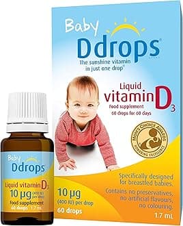 Baby Ddrops 10 µg 60 Drops - Daily Vitamin D3 Supplement for Infants and Young Children - Supports Teeth & Bone Health - No Preservatives, No Taste, Non-GMO, Allergy-Friendly.