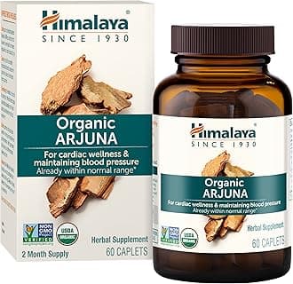Himalaya Organic Arjuna, 60 Day Supply - Herbal Supplement Supporting Heart Health and Normal Blood Pressure - USDA Organic, Vegan, Non-GMO, Gluten Free, 700 mg, 60 Caplets