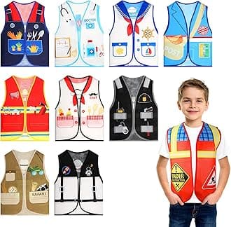 Geyoga 10 Pcs Kids Community Helper Dress Up Vest Career Cosplay Cloth Toddlers Occupation Pretend Play Costume (6-10 Years)