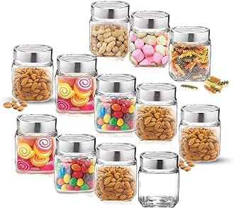 Vency Cube Jar 580ml , Transparent Storage Container Glass Jar for Spices and More (Set Of 12)