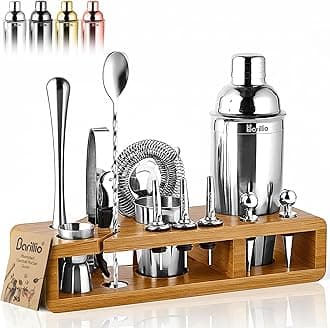 Elite 23-Piece Bartender Kit Cocktail Shaker Set by BARILLIO: Stainless Steel Bar Tools with Sleek Bamboo Stand, Velvet Carry Bag & Recipes Booklet | Ultimate Drink Mixing Adventure