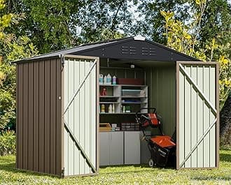 Outdoor Storage Shed 6 x 8 ft. Utility Tool Shed Metal Storage Garden Shed with Door & Lock for Patio Storage, Brown