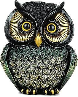 Artpaul Owl Statue Home Decor - Small Figurines for Shelves, Office, Living Room - Decorations and Gifts for Owl Lovers (Black-Green)