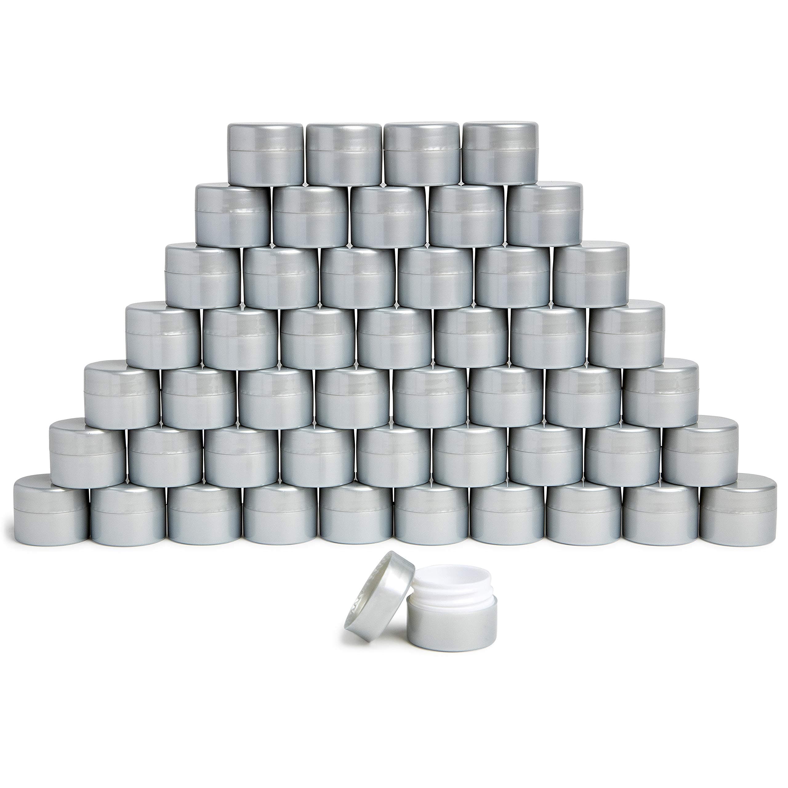 | Pearlized Plastic Cosmetic Jars - Double-Walled Screw-on Refillable 7 gram/0.25oz - Set of 50 (Pearl)