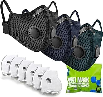 BASE CAMP Upgrade M Plus Dust Mask, Reusable Respirator Mask for Woodworking, Face Protection with 99.9% Effective Carbon Filters for Construction, Landscaping, Sanding, Painting, Pollution