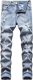 JUNBAOSS Men's Slim Fit Stretch Jeans Ripped Skinny Jeans for Men, Distressed Straight Leg Fashion Comfort Flex Waist Pants