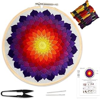 Divine Circle Embroidery Kit for Beginners & Adults – 8 Inch Wooden Hoop, 17 Cotton Thread Skeins, Printed Fabric, 2 Needles, Cutter & Step-by-Step Instructions Included