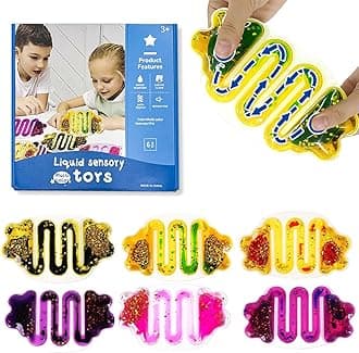 Autism Sensory Fidget Toys: Sensory Toys for Autistic Kids Glitter Sensory Squeeze Tube Anxiety Relief Toys for Ages 3 to Adults Easter Basket Christmas Stocking Stuffers Set of 6 Multi-Color