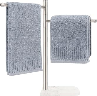 Standing Hand Towel Holder, Hand Towel Stand with Marble Base, 304 Stainless Steel Towel Rack with 2 Swivel Arm, Countertop Stand Towel Ring Towel Bar for Bathroom (Brushed Nickel