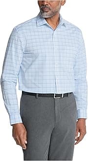 Mens Dress Shirt Regular Fit Ultra Wrinkle Free Flex Collar Stretch Check
