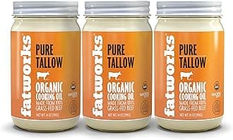 Fatworks Organic Grass-Fed Beef Tallow, Certified Organic Non-Gmo Pasture-Raised Beef Tallow, sourced from several small family ranchers, KETO friendly, exclusive to Fatworks, 14 oz.