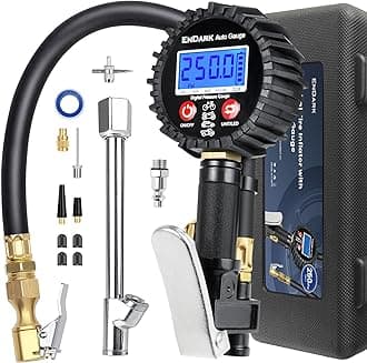 Digital Tire Pressure Gauge with Inflator: ENDARK 250 PSI Air Compressor Attachment Inflation Gun with Heavy Duty 360° Air Chuck & Extended Hose and Quick Connect Coupler with Carrying Case