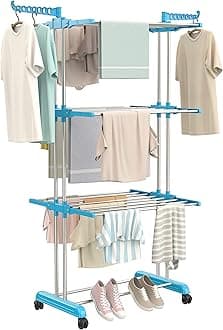 Synergy - Premium Heavy Duty Stainless Steel Foldable Cloth Drying Stand/Clothes Stand for Drying/Cloth Stand/Clothes Dryer/Laundry Racks for Drying for Indoor/Outdoor/Balcony (3 Tier) - SY-CS19