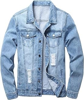 Mens Denim Jacket Ripped Slim Jean Jacket Coat for Men
