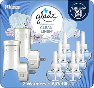 Glade PlugIns Scented Oil Starter Kit, Plug In Air Freshener and Refills, Clean Linen, 2 Warmers + 6 Refills, 4.02 Fl. Oz, Pack of 6