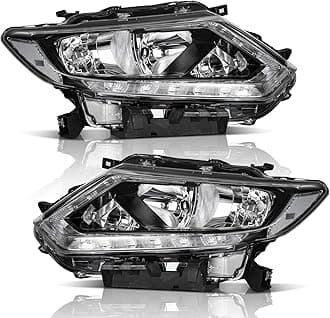 WEELMOTO Headlights Assembly Compatible with 2014 2015 2016 Nissan Rogue with LED DRL Strip Pair, Fits Factory Halogen Models Only (NO PROJECTOR & NOT FOR FACTORY LED MODELS)