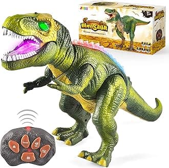 JOYIN LED Light Up Remote Control Dinosaur Walking and Roaring Realistic T.rex Dinosaur Toys with Glowing Eyes, Walking Movement, Shaking Head For Toddlers Boys Girls