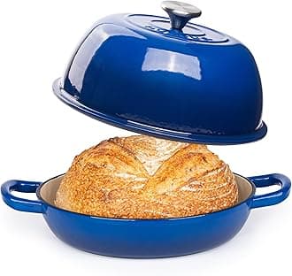 Enamelled Cast Iron Dutch Oven Pot – Dutch Oven For Sourdough Bread Baking – Cast Iron Bread Pot – Dark Blue, 6 Quarts, 26cm – by Nuovva