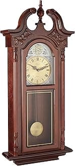Bedford Clock Collection Grand Antique Chiming Wall Clock with Roman Numerals in a in a Cherry Oak Finish, 38" L