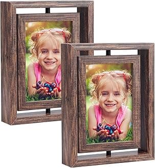 EXYGLO 2 Pack 4X6 Picture Frames Rotating Floating Photo Frame Wooden 2 Sided Frames for Vertical or Horizontal Tabletop Display