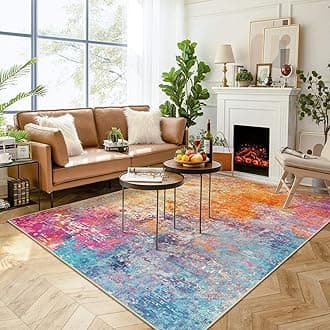 Lahome Modern Abstract Washable Living Room Rug Colorful 8x10 Inch Bedroom Girls Kids Non Slip Low Pile Large Soft Indoor Dining Room Table Rugs