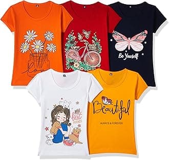 T2FGirls Cotton Printed Regular Fit T-Shirt (Pack of 5)