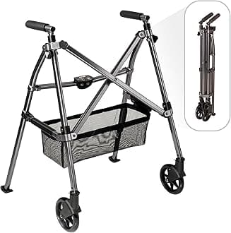 Stander EZ Fold-N-Go Walker Short, Lightweight Junior Folding Walker for Seniors and Adults, Petite Mobility Walker (Black Walnut)