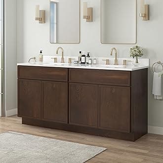 Vanity Art 60 Inch Bathroom Vanity Base Cabinet Double Sink Top (Without Sink), Soft Closing Door, Storage Unassembled Cabinet, Brown, 2ea 30 Inch Cabinet Combo