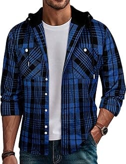 PJ PAUL JONES Men's Flannel Shirt Plaid Hoodie Casual Shirt Long Sleeve Lightweight Shirt Jackets
