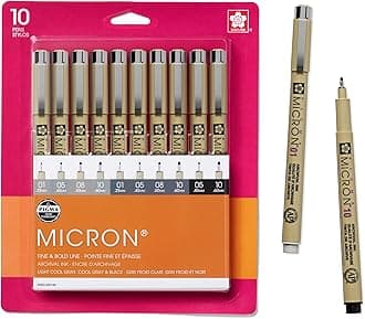 SAKURA Pigma Micron Fineliner Pens - Archival Black and Gray Ink Pens - Pens for Writing, Drawing, or Journaling - Assorted Point Sizes - 1 count Pack of 10