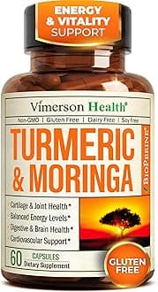 Moringa Capsules with Turmeric Curcumin Supplement – Joint Health, Gut Health, Energy & Immune Support – Moringa Supplement with Tumeric – Turmeric with Black Pepper Wellness Formula – 60 Count