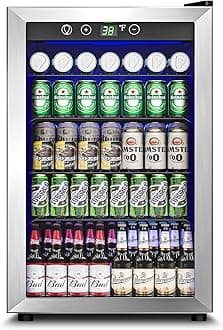 4.5 Cu.Ft Beverage Refrigerator Cooler - 145 Can Mini Fridge Glass Door for Soda Beer Wine, Small Refrigerator for Bedroom Office Home Bar, 4 Adjustable Shelves, Silver