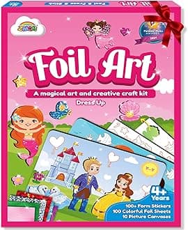 ZMLM Foil Art Kit for Kids - Arts Crafts Fun Mess Free Activity, Gifts for Ages 4 5 6 7 8 9 Girls Boys, Crafts for Kids Creative Birthday Easter Basket Stuffers Gifts Toys (Dress Up)