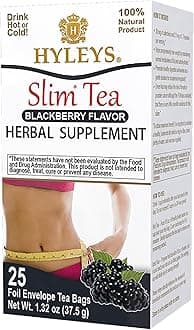 Hyleys Slim Tea Blackberry Flavor - Weight Loss Herbal Supplement Cleanse and Detox - 25 Tea Bags (6 Pack)