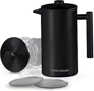 Utopia Kitchen Stainless Steel French Press Coffee Maker 50 Oz, French Press Tea Maker, Cold Brew Portable Travel Coffee Presses, Tea Press Gifts Black