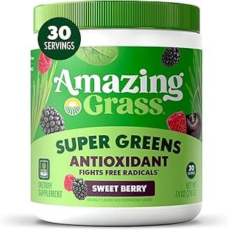 Amazing Grass Greens Blend Antioxidant: Super Greens Powder Smoothie Mix with Organic Spirulina, Beet Root Powder, Elderberry, Bilberry, Prebioitics & Probiotics, Sweet Berry, 30 Servings (Packaging May Vary)