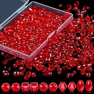 Crystal Beads, 600 Pcs Glass Beads, Assorted Crystal Beads for Jewelry Making, Rondelle Jewelry Beads with Container Box, Glass Beads Bulk for DIY Necklace Bracelet Earring(4/6/8mm, Red Color)