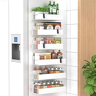 6 Pack Magnetic Spice Storage Rack Organizer for Refrigerator and Oven, White Fridge Organizers and Storage