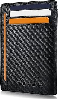 Travelambo Slim Wallet Front Pocket Minimalist Leather RFID Blocking Medium Size, Carbon Fiber Black, Minimalist