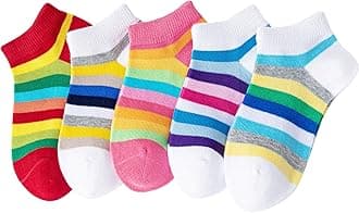 Girls No Show Seamless Socks Rainbow Cotton Stripes Socks Kids Low Cut Athletic Socks For School